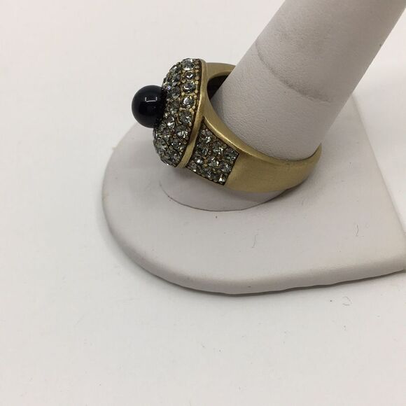 Heidi Daus size 11 3/4 Bold & Beautiful Statement Ring Brushed Gold Tone Black - Picture 6 of 16